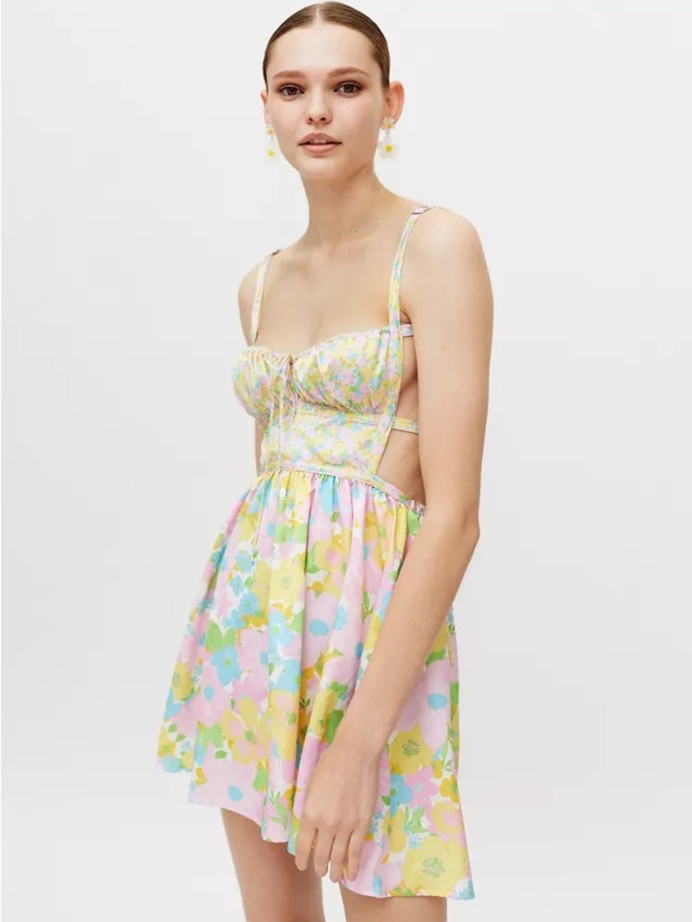 For Love & Lemons Emily Floral Backless Mini Dress Medium Pastel - Picture 4 of 10